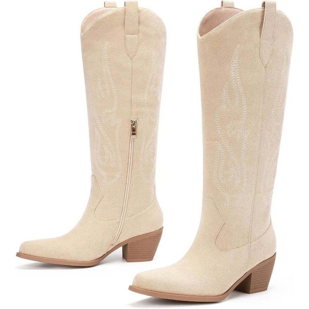 Western Cowboy Boots for Women Knee High Wide Calf Black Cowgirl Boots Pull On - Picture 4 of 5